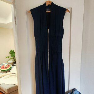 The Tommie Cap-Sleeve Smocked Front-Zip Shirt Dress